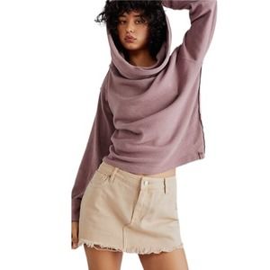 Free People Hazy Heart Thermal Off The Shoulder Sweater Mauve Large Long Sleeves